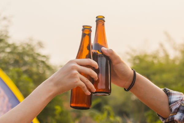 Enjoy,Asian,Young,Woman,,Girl,And,Man,Cheering,With,Beer